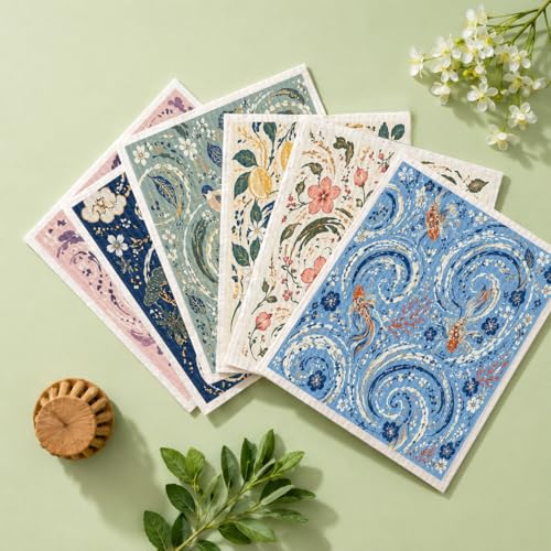 Shwing Swedish Dishcloths for Kitchen 6 Pack Vintage Floral Bird Lemon Swirl Reusable Paper Towels Kitchen Towels Dish Cloths for Washing Dishes Washable Quick Drying Absorbent Cleaning Cloths - color: Floral Bird Lemon