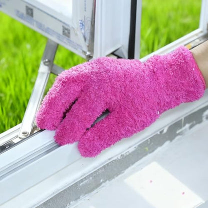 2 Pairs Plant Gloves Dusting, Microfiber Dusting Gloves Reusable Washable Plant Cleaning Glove for Plants, Cars, Blinds, Windows Blue and Rose Red