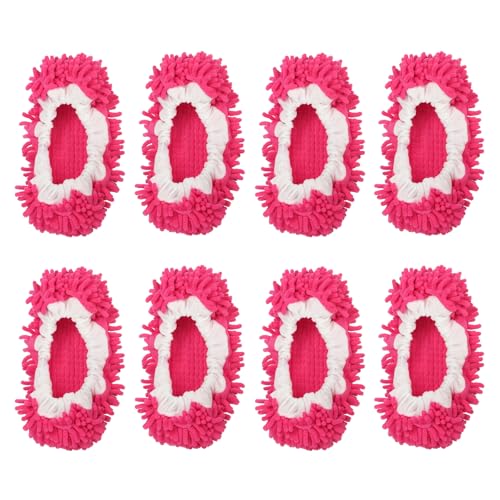 MECCANIXITY Mop Slippers Washable Microfiber Floor Cleaning Shoes Cover Chenille Duster Foot Socks Tools for House Clean, Fuchsia 8 Pack - color: Fuchsia