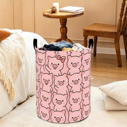 Cute Pig Oxford Cloth Laundry Basket with Handles 19.7"X15.7" - color: Pig