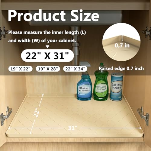 Mateeylife Under Sink Mat Kitchen Waterproof, Silicone Sink Tray 22"X31" - color: Khaki, size: 22''W x 31''L