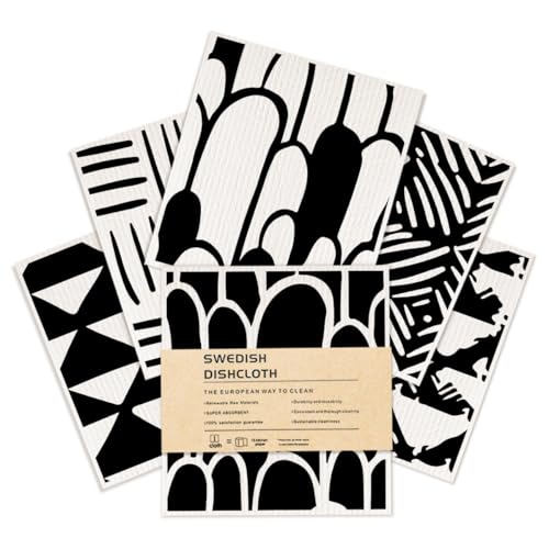 6 Pack Swedish Dishcloths Black White Geometric Kitchen Towels 06 - color: Multi 1532