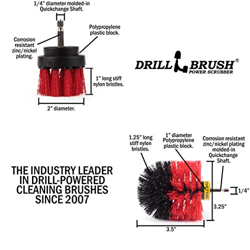 2 Piece Red Stiff Brush Cleaning Set - Gutter Cleaning Outdoor Brush Set - color: Red