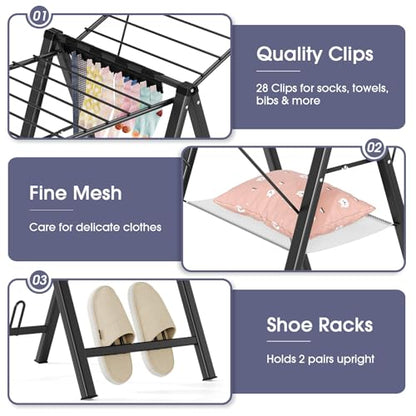 APEXCHASER Clothes Drying Rack, 67.7" L Height Adjustable, Foldable, Black - color: Black