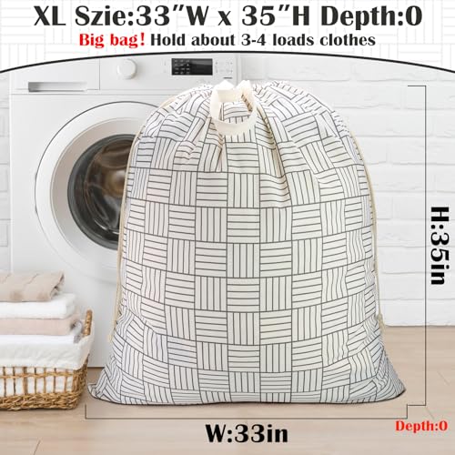 Canvas Laundry Bag with Handles & Drawstring, XL 33"Wx 35"H,Geometry Grid - color: Geometry Grid,1pc XL, size: XL 33"W x 35"H┃1 Pack