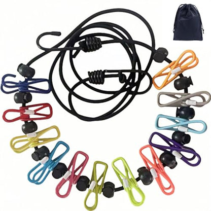 Retractable Travel Clothesline, with 12 Clips, for Laundry Drying, Compact for Camping Hotel Home