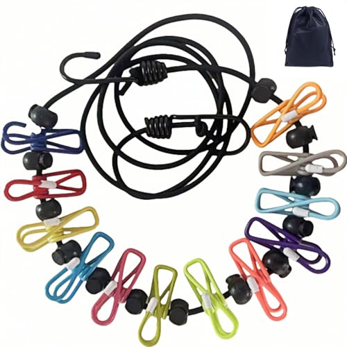 Retractable Travel Clothesline, with 12 Clips, for Laundry Drying, Compact for Camping Hotel Home