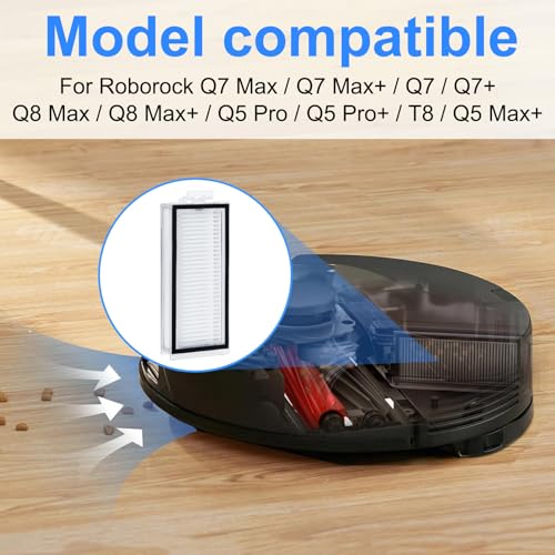 Hepa Filter for Roborock Q7 Max/ Q7 Max+/ Q7/ Q7+/ Q8 Max/ Q8 Max+/ Q5 Pro/ Q5 Pro+/ T8 Robot Vacuum Cleaner Replacement Part, Filter Washable and Reusable, Provides Stronger Suction Power