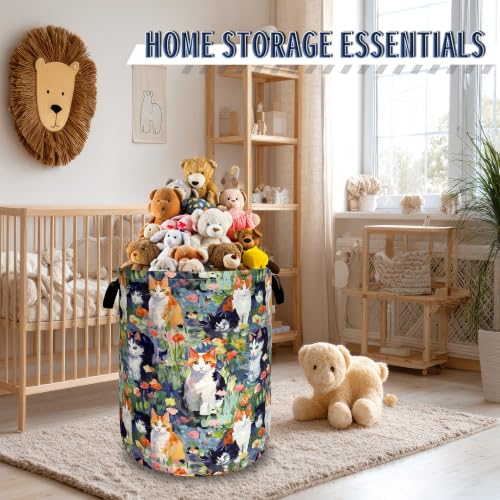 Watercolor Cats Laundry Hamper Oxford Cloth Basket 18.9"x16.5" - color: Watercolor Cute Animal Cats
