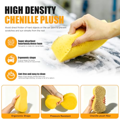 2 Pack Large Plush Car Sponge for Cleaning, 22x11x5CM - color: 2 Pack