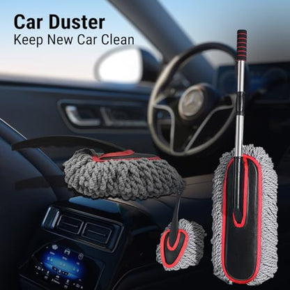 YeewayVeh 2-Pack Car Duster Kit, Microfiber Scratch-Free, Gray/Red - color: Gray / Red, size: 2 Pack