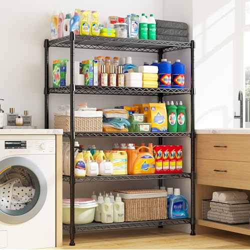 REIBII 63" H 5-Tier Heavy Duty Storage Shelves, 1020 lbs, 2-in-1 Adjustable - size: 5 Tier-14"D x 29"W x 63"H