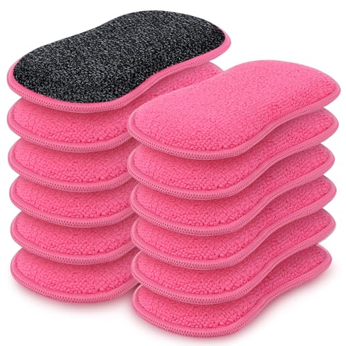 HOMEXCEL Dish Sponge 12 PK, Microfiber Kitchen Sponges for Cleaning, Pink - color: Pink