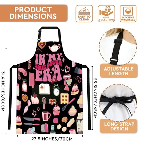 Adjustable Baking Aprons for Women - Cooking Aprons for Women with Pockets, Perfect for Baking Cooking Gradening - color: Black Sourdough