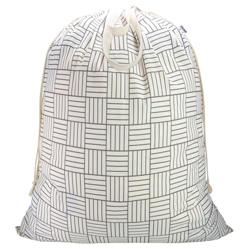 Canvas Laundry Bag with Handles & Drawstring, XL 33"Wx 35"H,Geometry Grid - color: Geometry Grid,1pc XL, size: XL 33"W x 35"H┃1 Pack