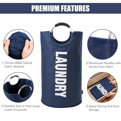 DOKEHOM 125L X-Large Laundry Basket Bag, Collapsible Tall Hamper, Dark Blue - color: Dark Blue, size: 125L