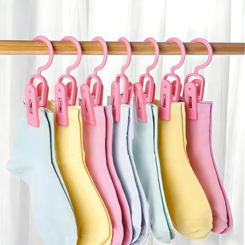 10PCS Laundry Hooks with Clips Super Strong Plastic Home Travel Hanger - color: Pink