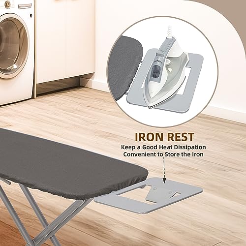 STO STO Ironing Board Full Size 45" x 14" with Iron Holder, 7 Height Options 29" to 36", Space Saving Foldable Iron Board with Removable Covers and Reinforced Steel Legs, Gray - color: Gray, size: 45" x 14"