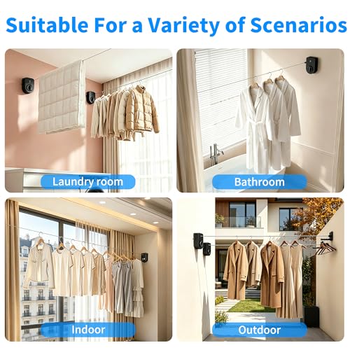 Retractable Clothesline Indoor, Non-Sagging Outdoor Clothes Line Retracting Heavy Duty Clothes Drying Laundry Line Wall Mounted Stainless Steel Line-15.8 (Black) - color: Black