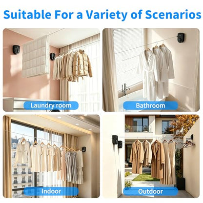 Retractable Clothesline Indoor, Non-Sagging Outdoor Clothes Line Retracting Heavy Duty Clothes Drying Laundry Line Wall Mounted Stainless Steel Line-15.8 (Black) - color: Black