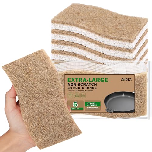 AIDEA XL Sponges Kitchen-6Count, Non-Scratch Scrub Sponge for Dishes - color: Brown-extra Large