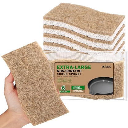 AIDEA XL Sponges Kitchen-6Count, Non-Scratch Scrub Sponge for Dishes - color: Brown-extra Large