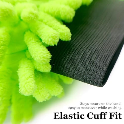 Fluorescent Green Microfiber Car Wash Mitt – Thickened Chenille Cleaning Glove for Car Windows & Detailing, Dual Use Wet/Dry - color: Green