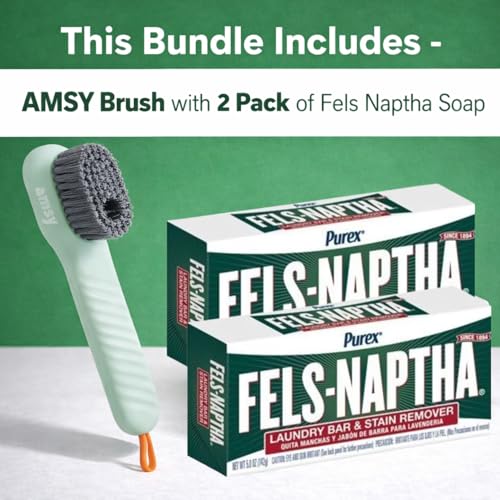 AMSY Stain Remover Cloths Laundry Bundle Multifunctional Stain Remover Brush with Soap Dispenser Bundled with 2 Pack of Fels Naptha Laundry Soap 5 oz Each for Cloth Shoes Household Surfaces - size: 5 Ounce (Pack of 2)