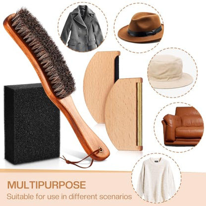4 Pcs Horsehair Felt Hat Brush Kit with Cleaning Sponge Cowboy Clean Hat Wood Fedora Hat Cleaning Set Baseball Cap Lint Brush Remove Dust for Hair Furniture Suits Clothes(Style C) - style: Style C
