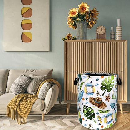 Funny Hawaii Print Laundry Basket Oxford Cloth Foldable Hamper 18.9x16.5 In - color: Fun Hawaiian Beach Elements