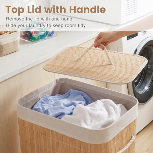 Giantex Bamboo Laundry Hamper with Lid, Removable Liner & Portable Handles - color: Light Tan