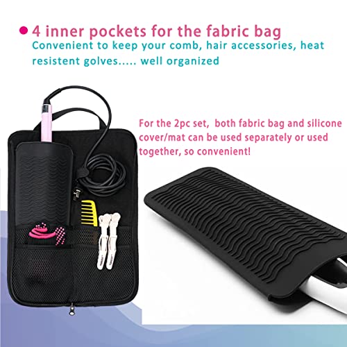 WK IEASON Hair Tool Travel Bag with Heat Resistant Mat for Hair Tools - color: Black check