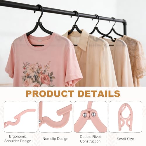 uxcell 10 Pcs Portable Travel Hangers, Plastic Foldable Hangers Cruise Essentials Clothes Drying Rack for Camping Flying Suitcase Travel Accessories Road Trip Hotel, Pink - color: Pink