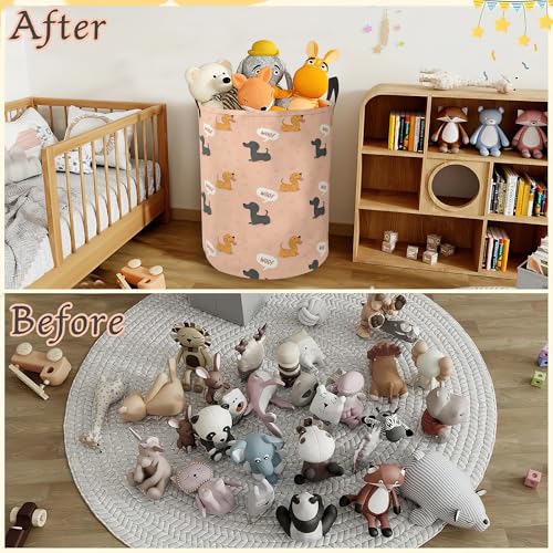 Cute Dachshund Dogs Laundry Hamper with Handles,Collapsible Waterproof Storage Basket for Dirty Clothes Books Round Organizer Bin for Bathroom Bedroom College Dorms 16" x 20.8" - color: Cute Dachshund Dogs
