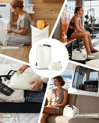 Travel Laundry Bag, Pump-free Vacuum Compression Dirty Clothes Bag, Medium Reusable Waterproof & Washable Laundry Bag, Wet and Dry Bag, Ideal for Suitcases, Laundromats (1 Pack) White - color: White, size: 17.5" L × 13.5" W × 5" H