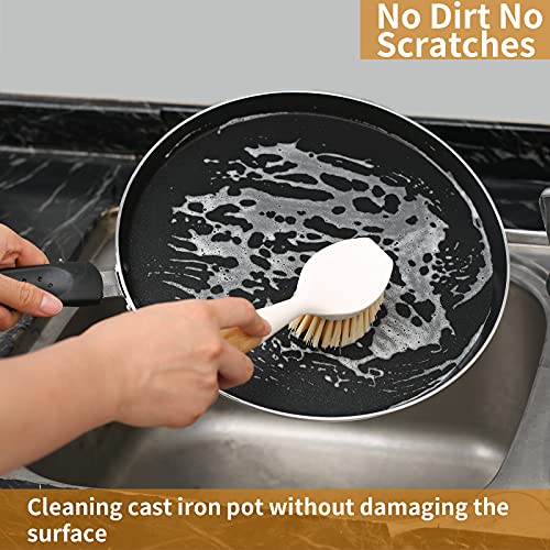 2 Pack Kitchen Dish Brush Bamboo Handle Dish Scrubber Built-in Scraper - style: White