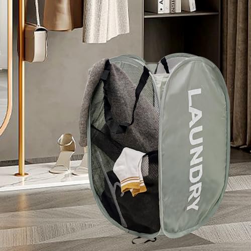 Mesh Popup Laundry Hampers, Collapsible Laundry Baskets, 2 Pack Dirty Clothes Hampers for Home, Bathroom, College Dorm, RV Cruise, Travel (Gray + Blue) - color: Blue + Gray