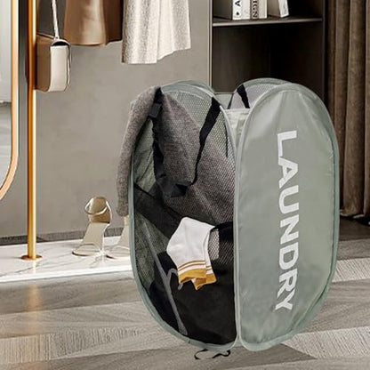 Mesh Popup Laundry Hampers, Collapsible Laundry Baskets, 2 Pack Dirty Clothes Hampers for Home, Bathroom, College Dorm, RV Cruise, Travel (Gray + Blue) - color: Blue + Gray