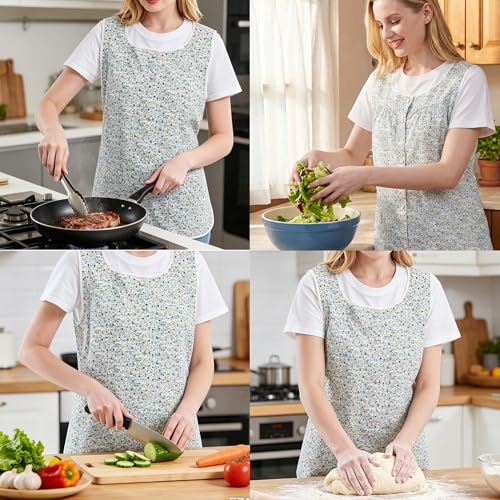 Nanxson Cobbler Apron for Women with Pockets,Cotton Smock with Buttons - color: Blueflower, size: Large