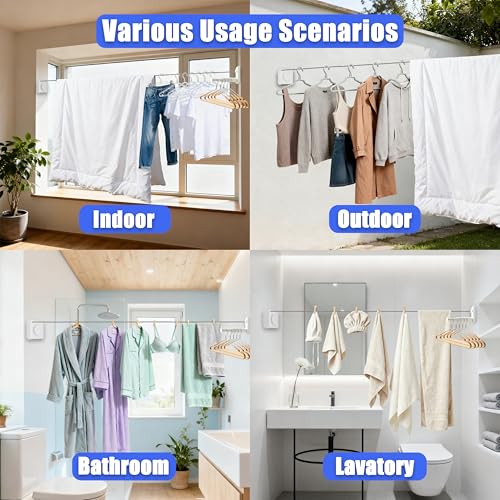 Retractable Clothesline Indoor Outdoor 17.4Ft Non-Sag Drying Rack(1, White) - color: Upgraded White