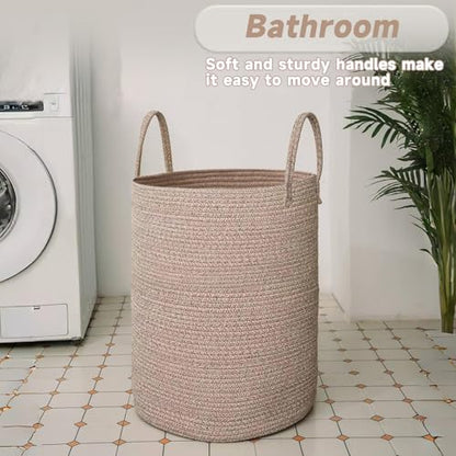 JMvicyroam 60L Cotton Rope Laundry Basket Hamper, Oatmeal - color: Oatmeal, size: 60L