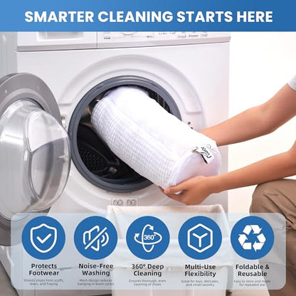Shoe Washing Machine Bag 2pcs, White - Reusable Shoe Laundry Bags for Washer & Dryer, 360 Deep Clean for Sneakers, Tennis Shoes, Slippers, Durable, Quiet Operation, Protects Shoes, Versatile Use - color: White