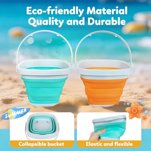 GKDOMS Kids Beach Toys Set with Collapsible Bucket, Sand Rake and Shovel - color: Two Mix