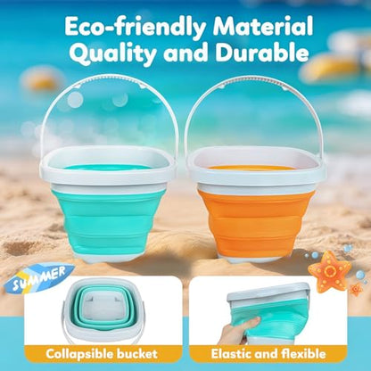 GKDOMS Kids Beach Toys Set with Collapsible Bucket, Sand Rake and Shovel - color: Two Mix