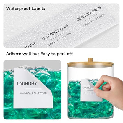 3 Pack Glass Jars and Acrylic Dryer Sheet Holder, Laundry Pods Container with Bamboo Lid and Measuring Cups for Laundry Room Organization, Powder Detergent Containers - color: White