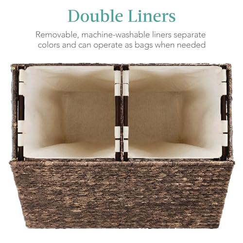 Best Choice Products Large Laundry Hamper with Lid, Natural Handwoven Hyacinth Laundry Basket, W/Removeable & Washable Liner Bag, Portable, Handles, 30 Gallon (114 liters) - Espresso - color: Espresso, size: Large, 114L