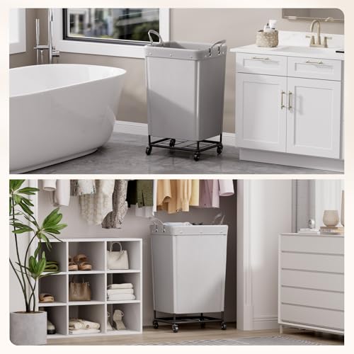 Lifewit 165L Heavy Duty Laundry Basket with Wheels and Handles, Sliver Gray - color: Sliver Gray, size: 165L
