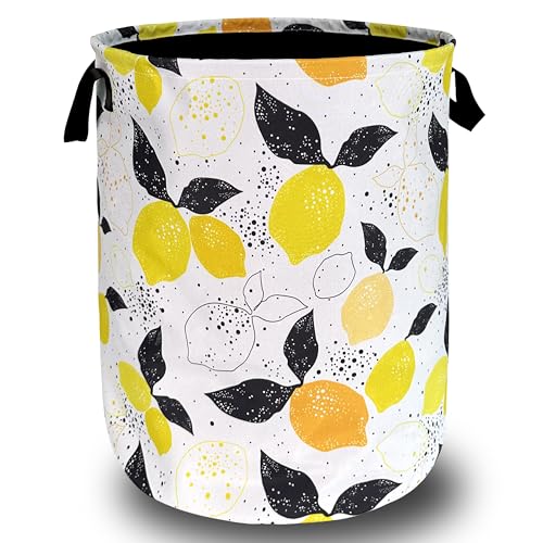 Lemons Laundry Hamper Boho Tropical Fruit Colorful Laundry Basket With Handles Foldable Oxford Cloth Tote Bag Clothes Toy Storage Bucket 18.9 x 16.5 Inch For Bathroom/Laundry/Bedroom - color: Boho Style Hand Drawn Lemons