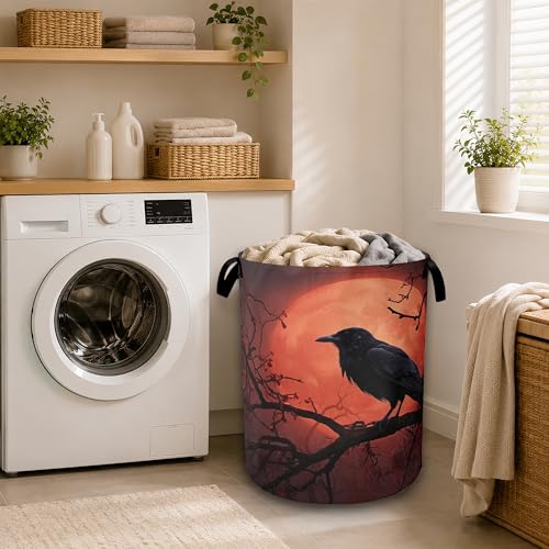 Anime Red Moon Laundry Hamper with Sturdy Handles, Collapsible Laundry Basket, Waterproof Clothes Storage Organizer, Large Capacity for Bathroom Bedroom - color: Red Full Moon Magic
