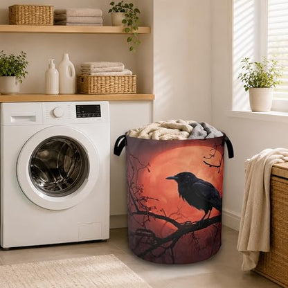 Anime Red Moon Laundry Hamper with Sturdy Handles, Collapsible Laundry Basket, Waterproof Clothes Storage Organizer, Large Capacity for Bathroom Bedroom - color: Red Full Moon Magic